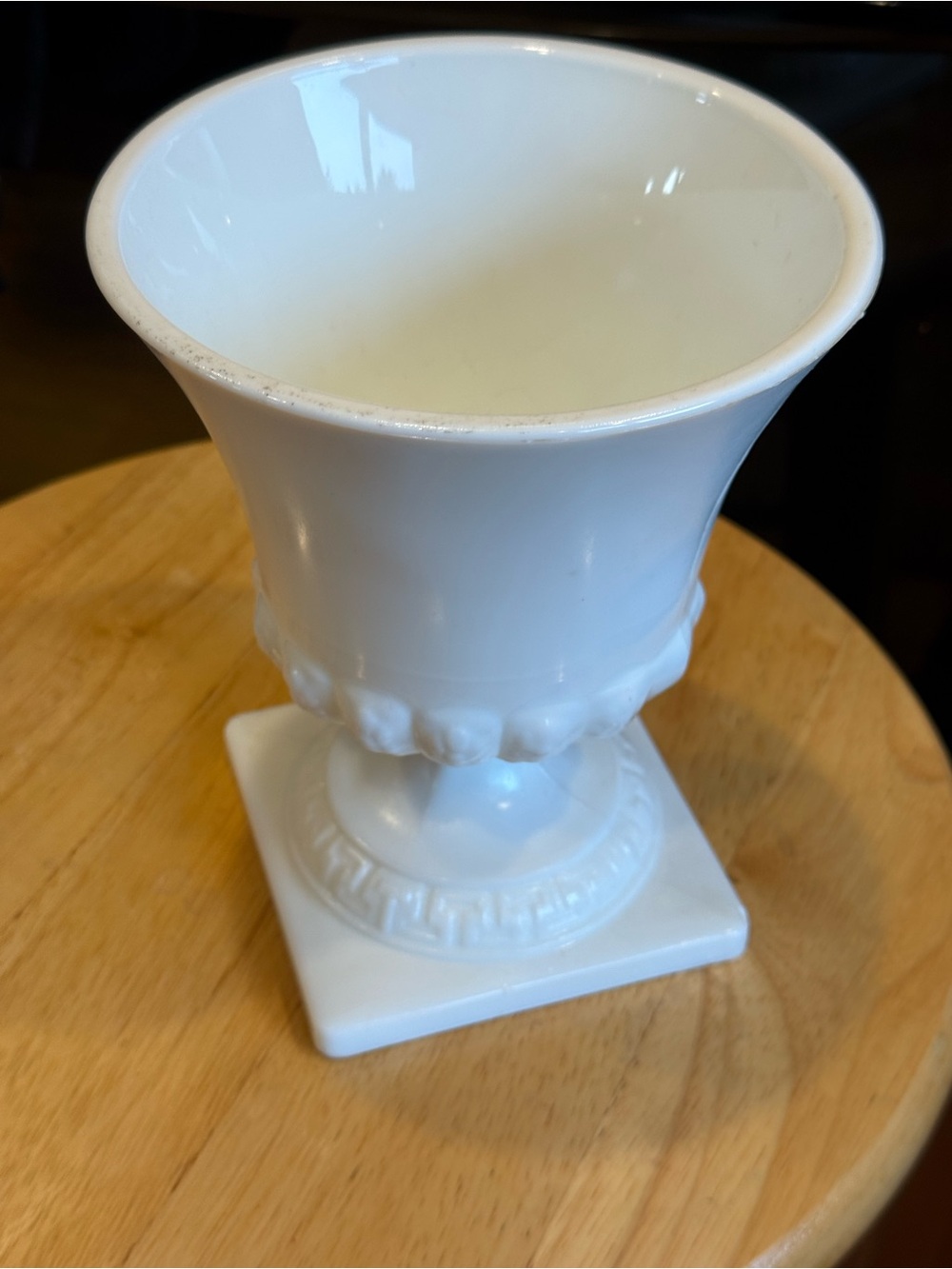 Vintage E.O Brody milk glass pedestal planter Grecian earn-white
